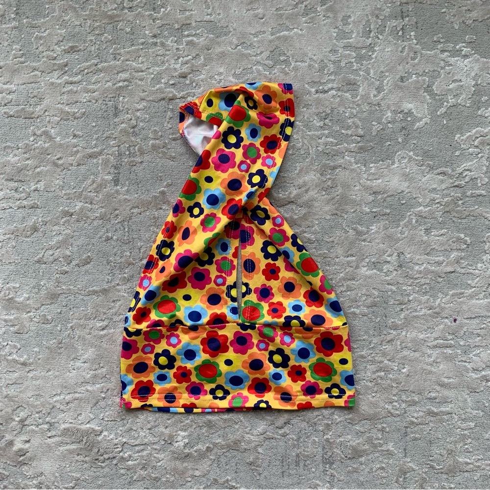 Groovy flower power halter cropped tank top 60s 70s